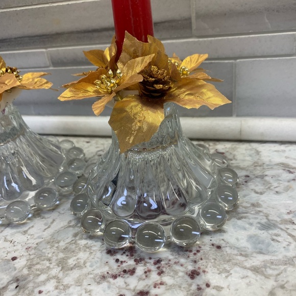 Set of 2 Vintage Imperial Bubble Style Clear Short Glass Candle Holders - Picture 4 of 6